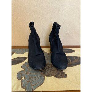 Cole Haan Leather Ankle Booties With Wooden Heel & Side Zipper Black Size 8